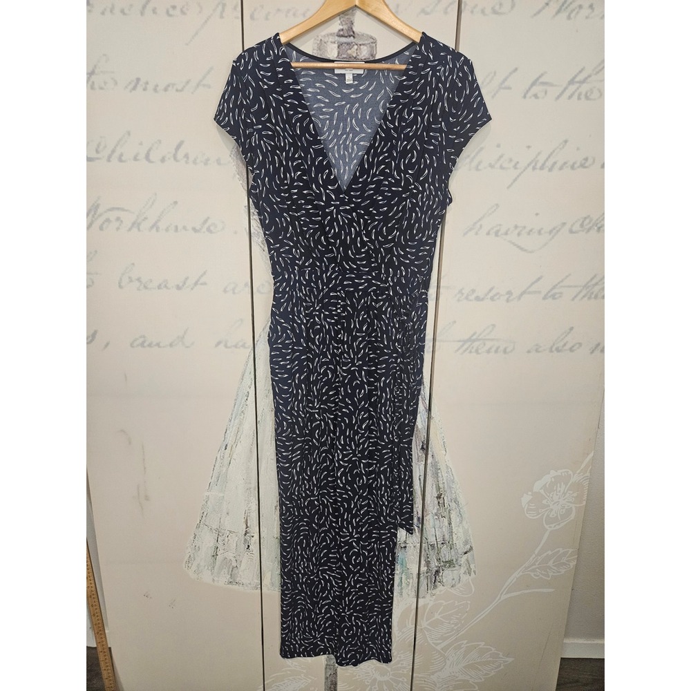 Gilli Navy Blue Abstract Print V-Neck Cap Sleeve Jumpsuit with Pockets Size L